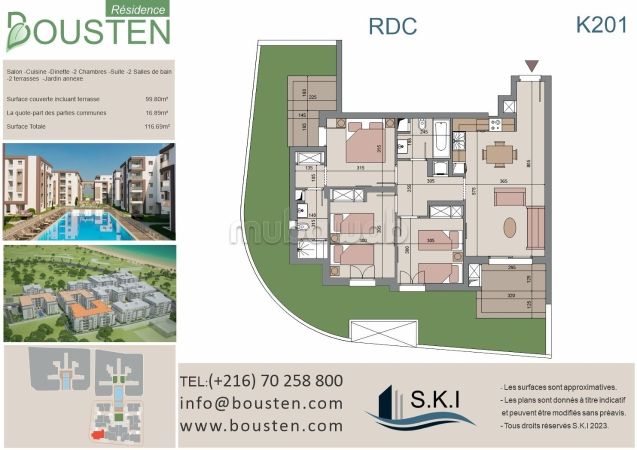 S3 à Résidence Bousten 3 Hammamet à quelques pas de la plage