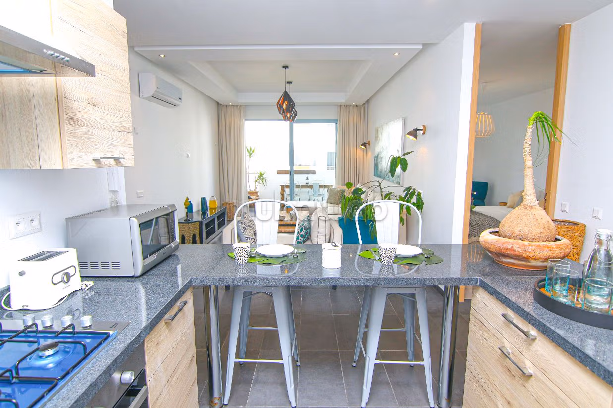 Appartementen kopen in Plage Oued Cherrat. 2 Kamers. Zwembad en airconditioning. 