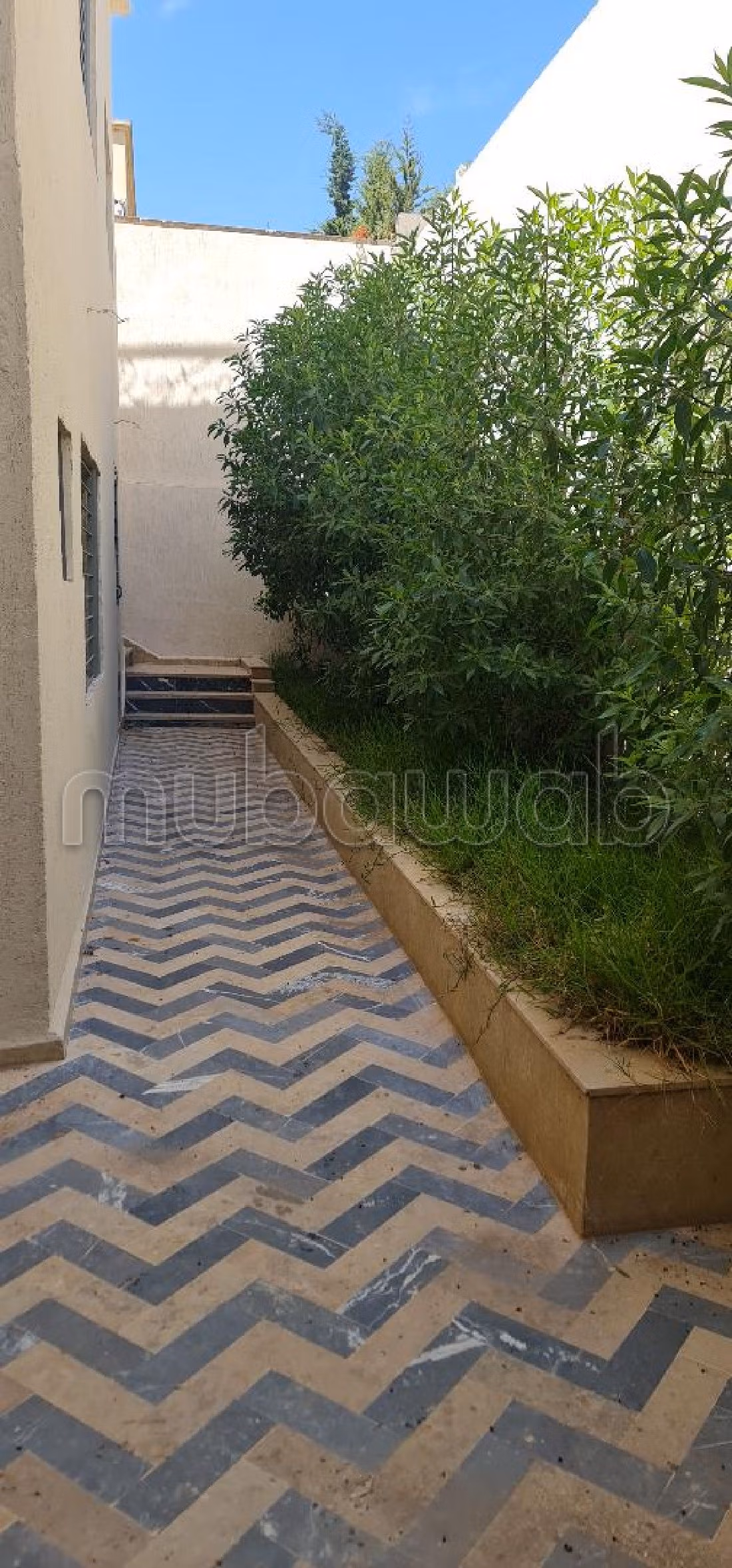 منزل فاخر للإيجار بالالفة. المساحة الكلية 300 م². شرفة جميلة وحديقة. 