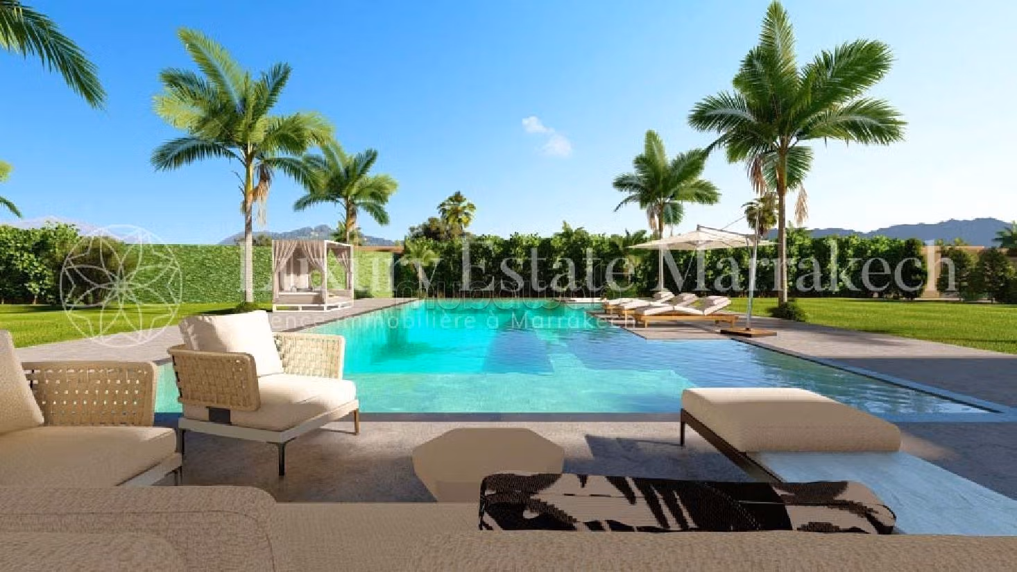 فيلا فخمة للبيع بطريق اوريكا. 4 غرف. منظر استثنائي للجبال ، نوافذ زجاجية مزدوجة. 