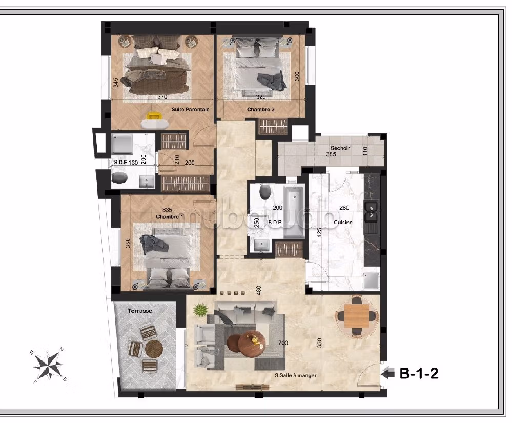 Vendita di uno splendido appartamento a Chotrana 1. Superficie 70 m². Finestre con doppi vetri e porta blindata