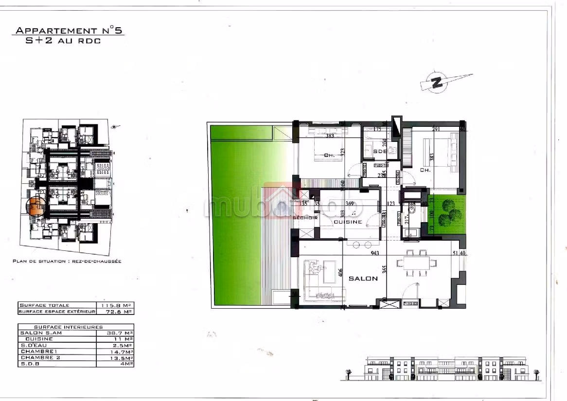 À vendre Bel Appartement au RDC à Gammarth Zone Touristique