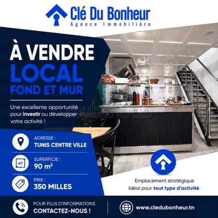 Local commerciale fond et mur à centre ville