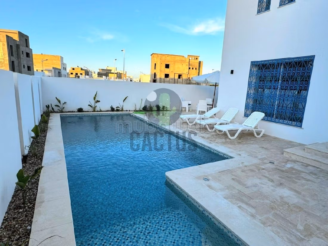 Magnifica villa in affitto a Hammamet Nord. 3 camere. Antenna parabolica e sistema di sicurezza. 