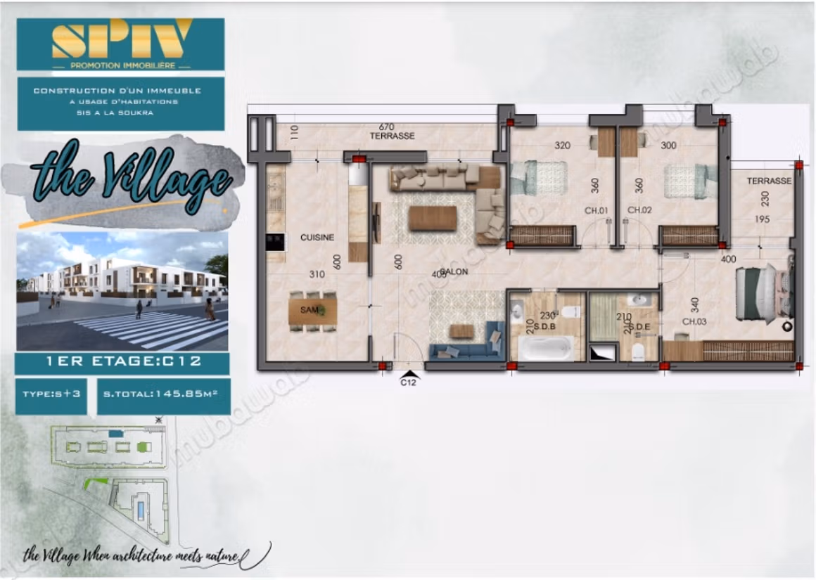 Vendita di un bell'appartamento a Chotrana 2. Superficie di 142 m². Giardino e terrazzo