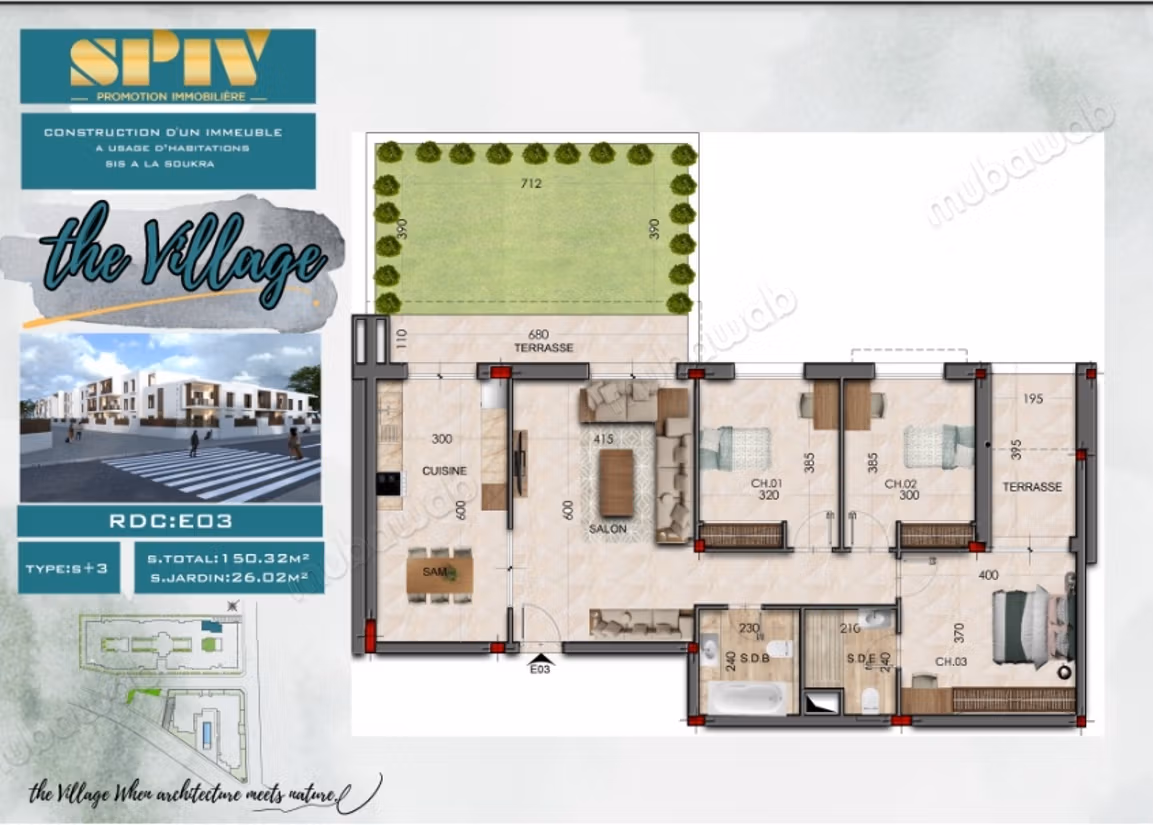 S3 di 150m² con Giardino di 26m² a THE VILLAGE, Chotrana 2
