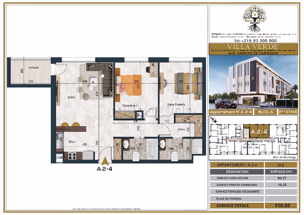 Find an apartment to buy in Les Jardins de Carthage. 2 beautiful rooms. Reinforced door, security. 