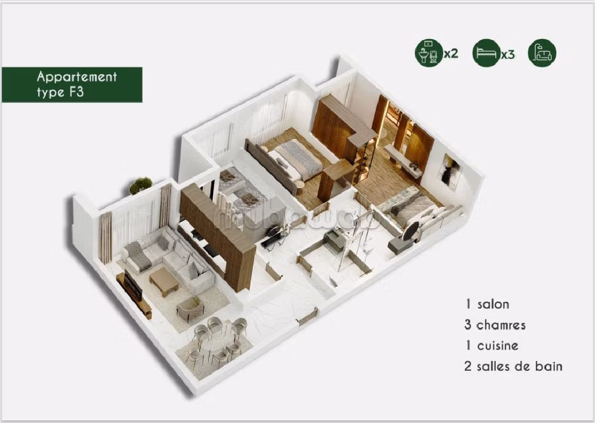 شقة جميلة للبيع ب طنجة البالية. المساحة 77 م². 