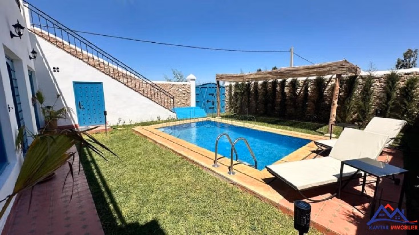 Luxury villa for rent in Douar Laarab. 2 rooms. Usable fireplace, Large swimming pool