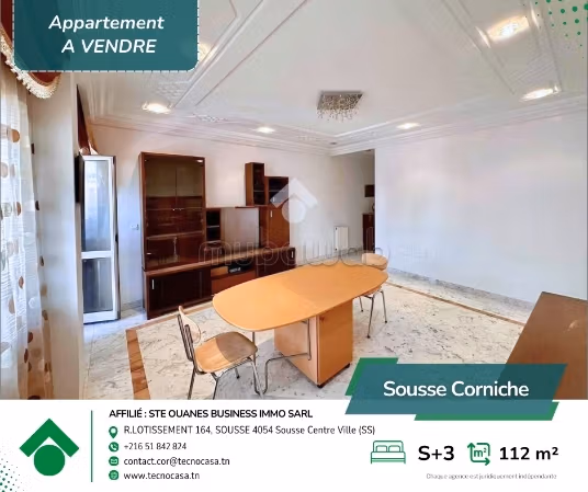 Vendita appartamento a Sousse Corniche. Superficie di 112 m². Ascensore e terrazzo. 