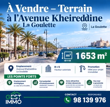 0% commission/ A vendre un Terrain constructible à la Goulette