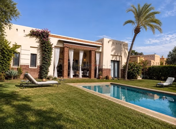 Villa de una planta con vistas al Atlas y piscina