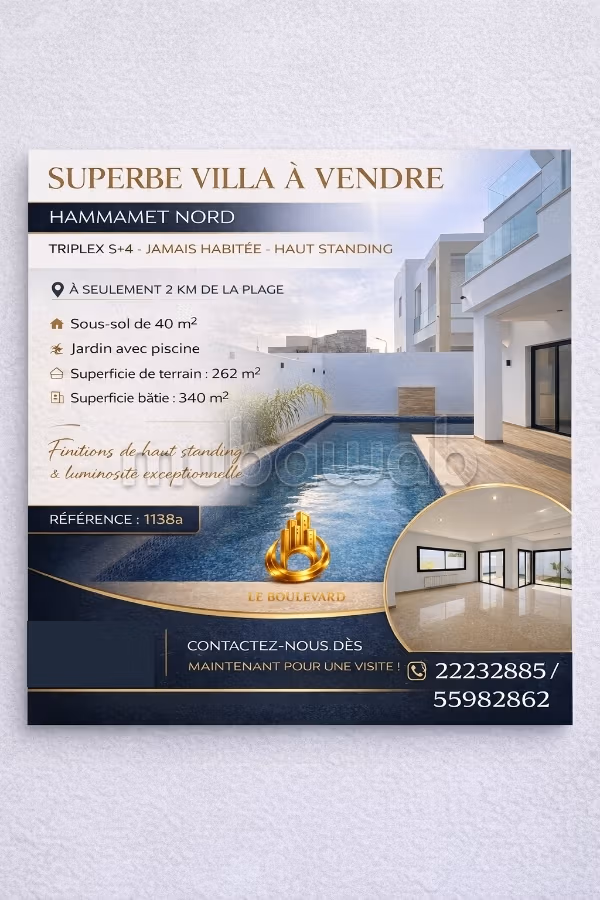 Casa di lusso in vendita a Hammamet Nord. 5 locali spaziosi. Ambiente tranquillo con vista sul mare e riscaldamento