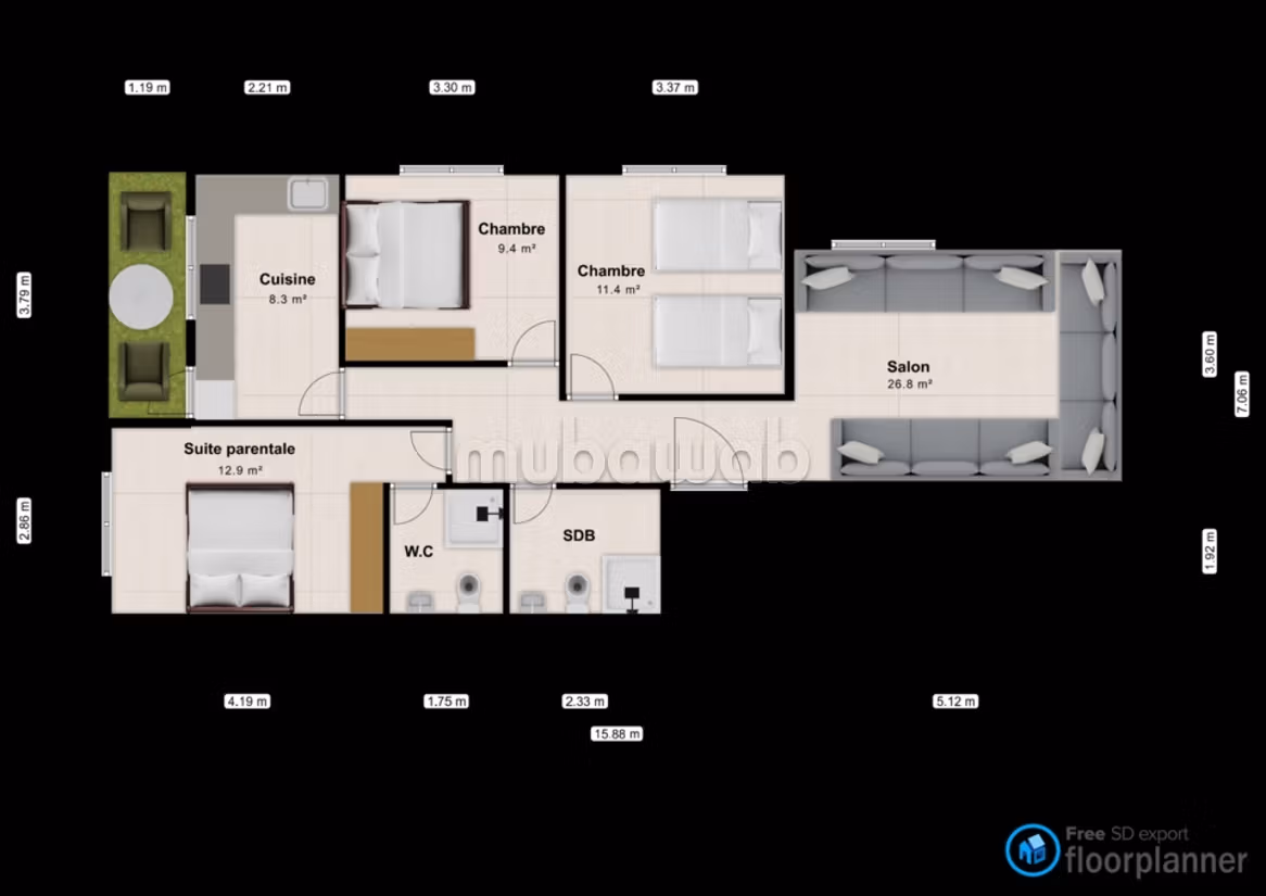 Sell apartment in Ain el Hayat. 4 comfortable rooms. With Lift, Carpark