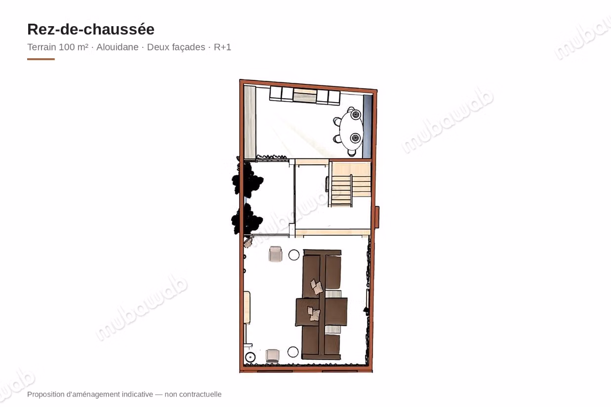 Terrain melkiya titrable, de 100M2,2 façades, R1