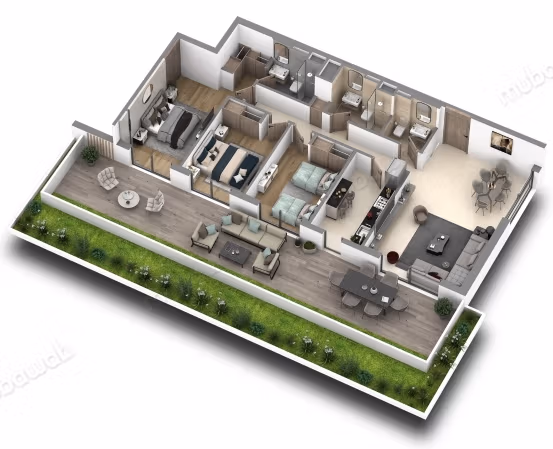 Appartement met 3 slaapkamers en terras met privé tuin