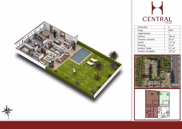 Vendita di uno splendido appartamento a Ain Diab Extension. 2 belle camere da letto. Posto auto e giardino