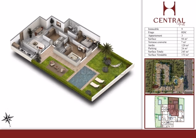 Vente d'un bel appartement à Ain Diab Extension. 3 pièces confortables. Places de parking et terrasse