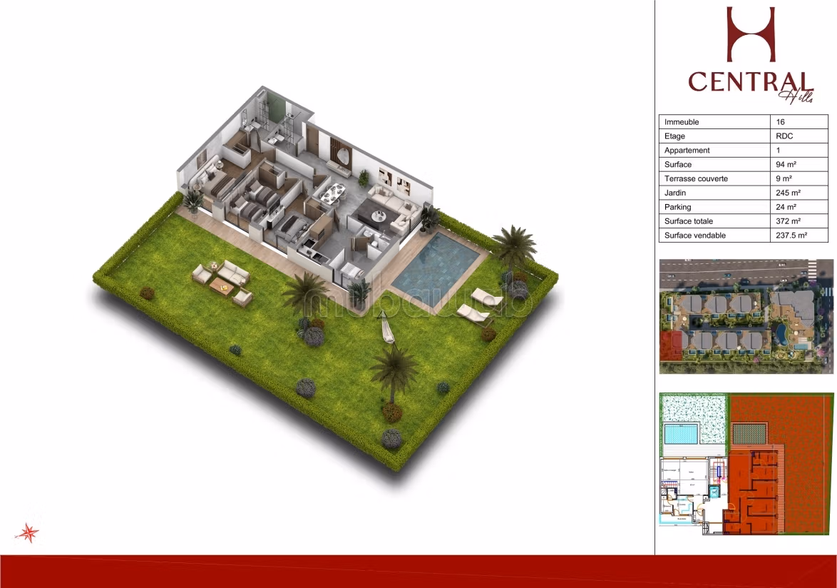 Appartement Rez de jardin 3 Ch en vente à Ain Diab Extension. Surface de 238 m². Places de stationnement et jardin