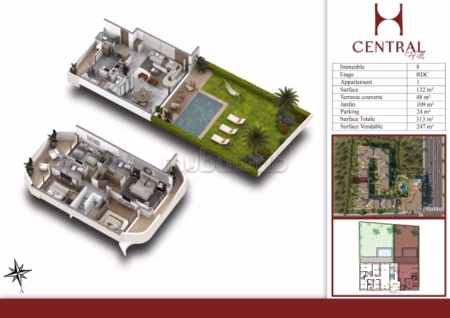 Appartement Rez de jardin Dplex 4 Ch en vente à Ain Diab Extension. Surface de 247 m². Places de stationnement et jardin