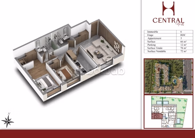 Vendre appartement à Ain Diab Extension. 3 pièces confortables. Place de parking