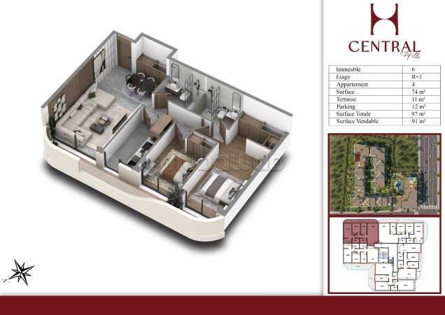 Vend appartement à Ain Diab Extension. 3 pièces confortables. Place de parking