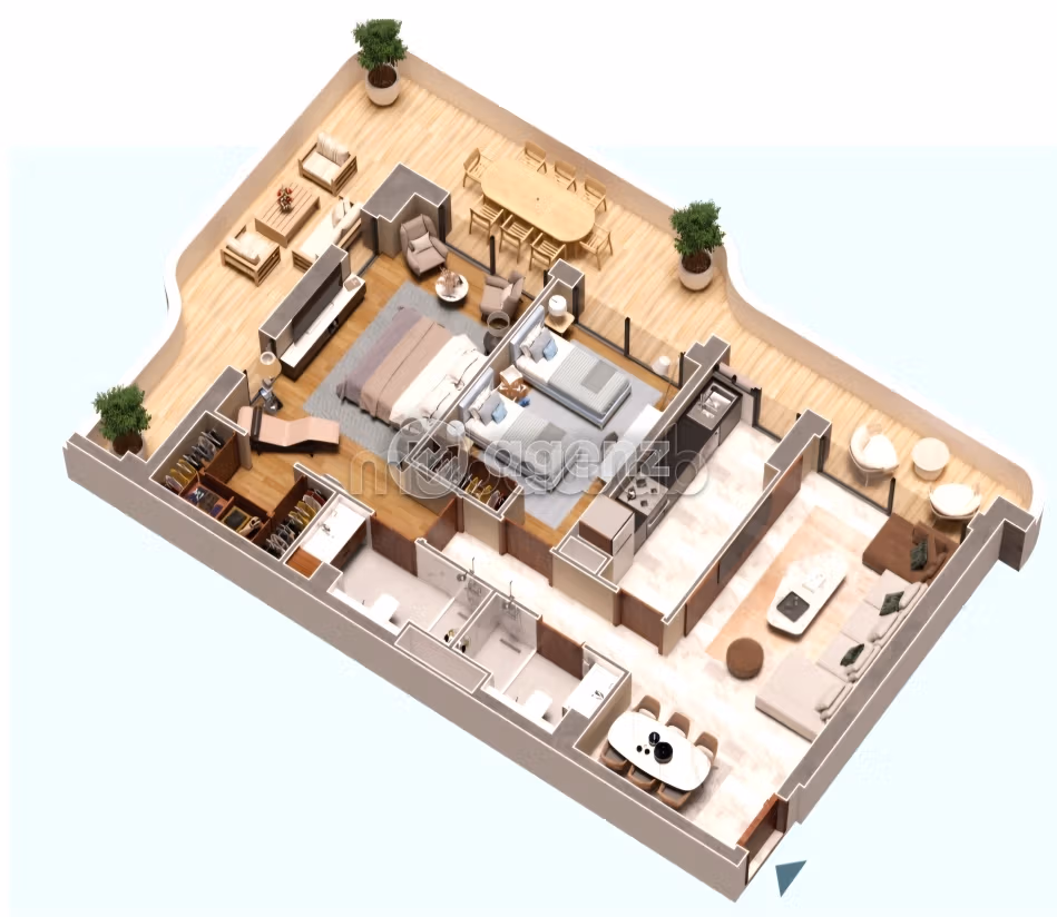 Sale of a lovely apartment. 2 lovely rooms. Swimming pool and air conditioning