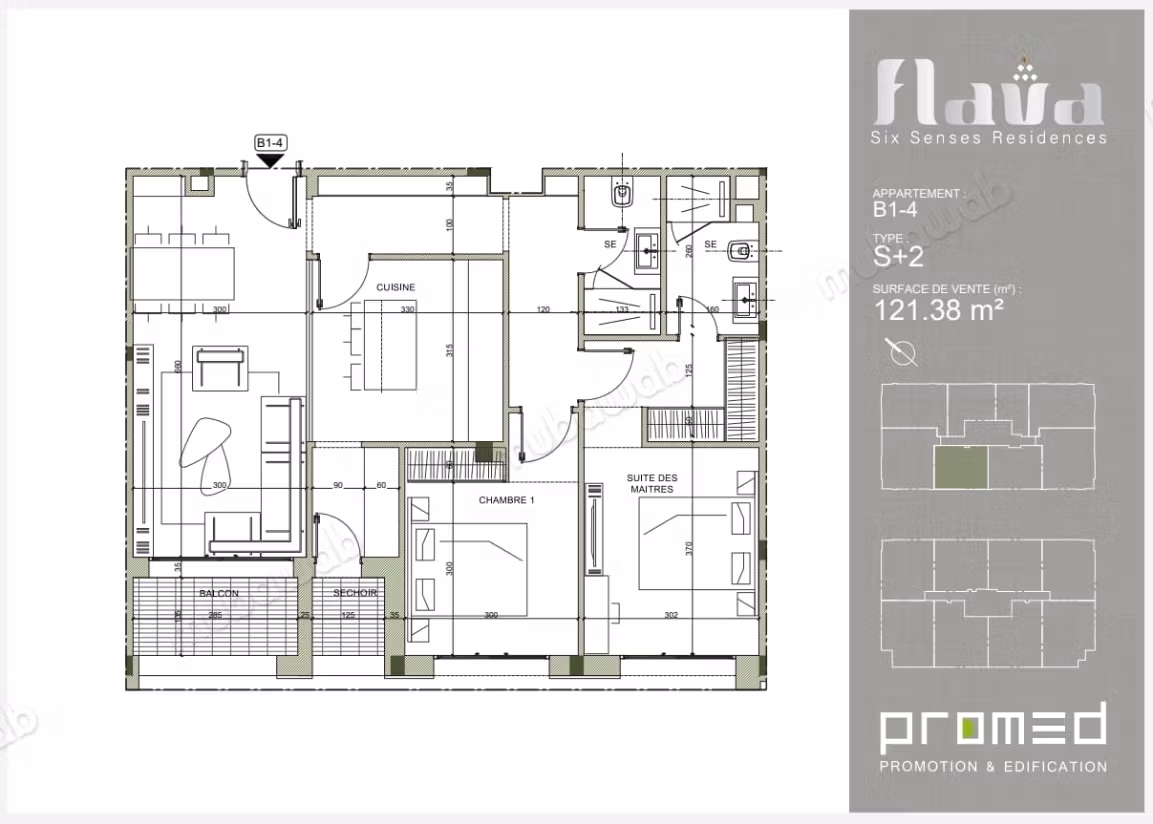 S2 à vendre aux Jardins de Carthage. Surface 121 m² B1 4