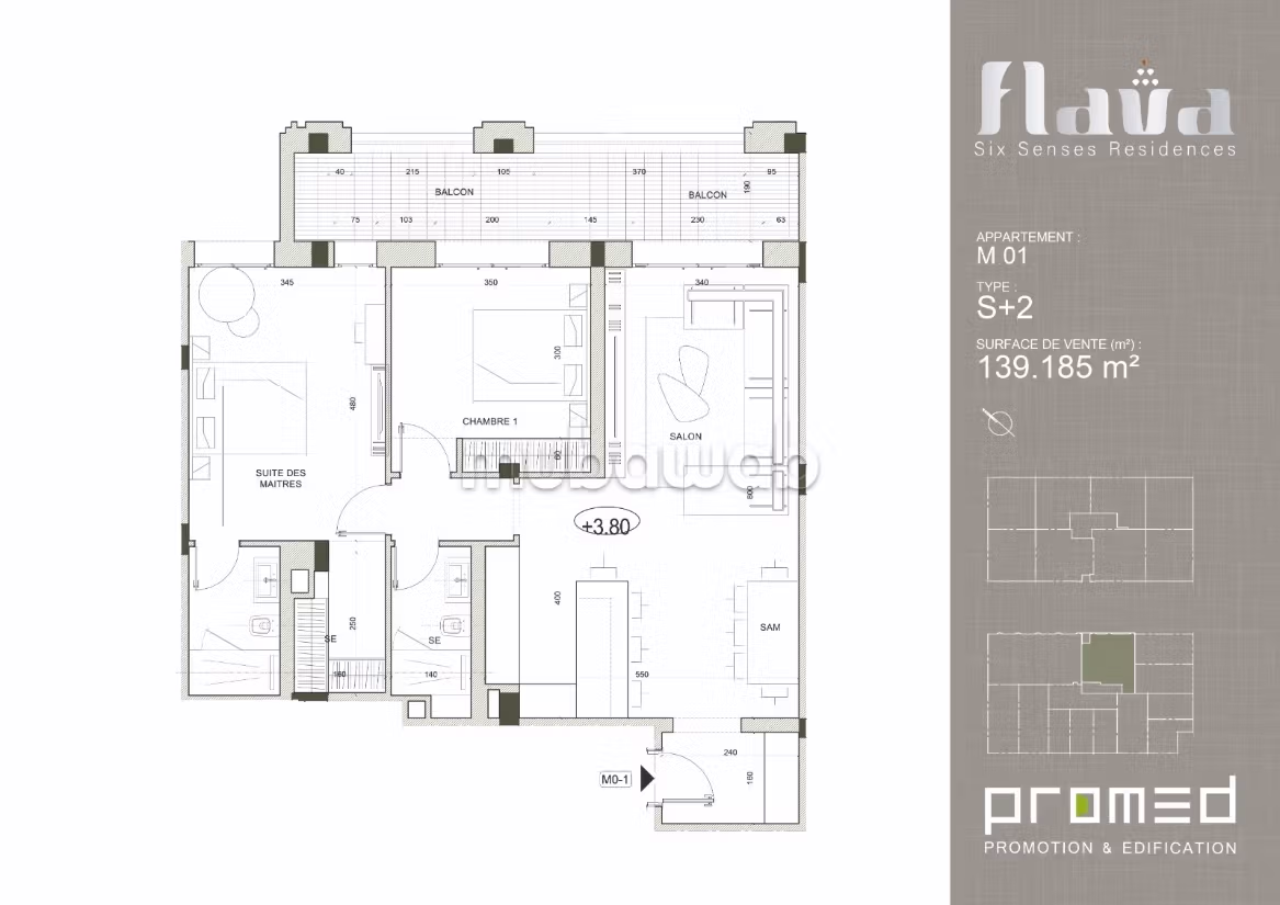 S2 à vendre aux Jardins de Carthage. Surface totale 140 m²