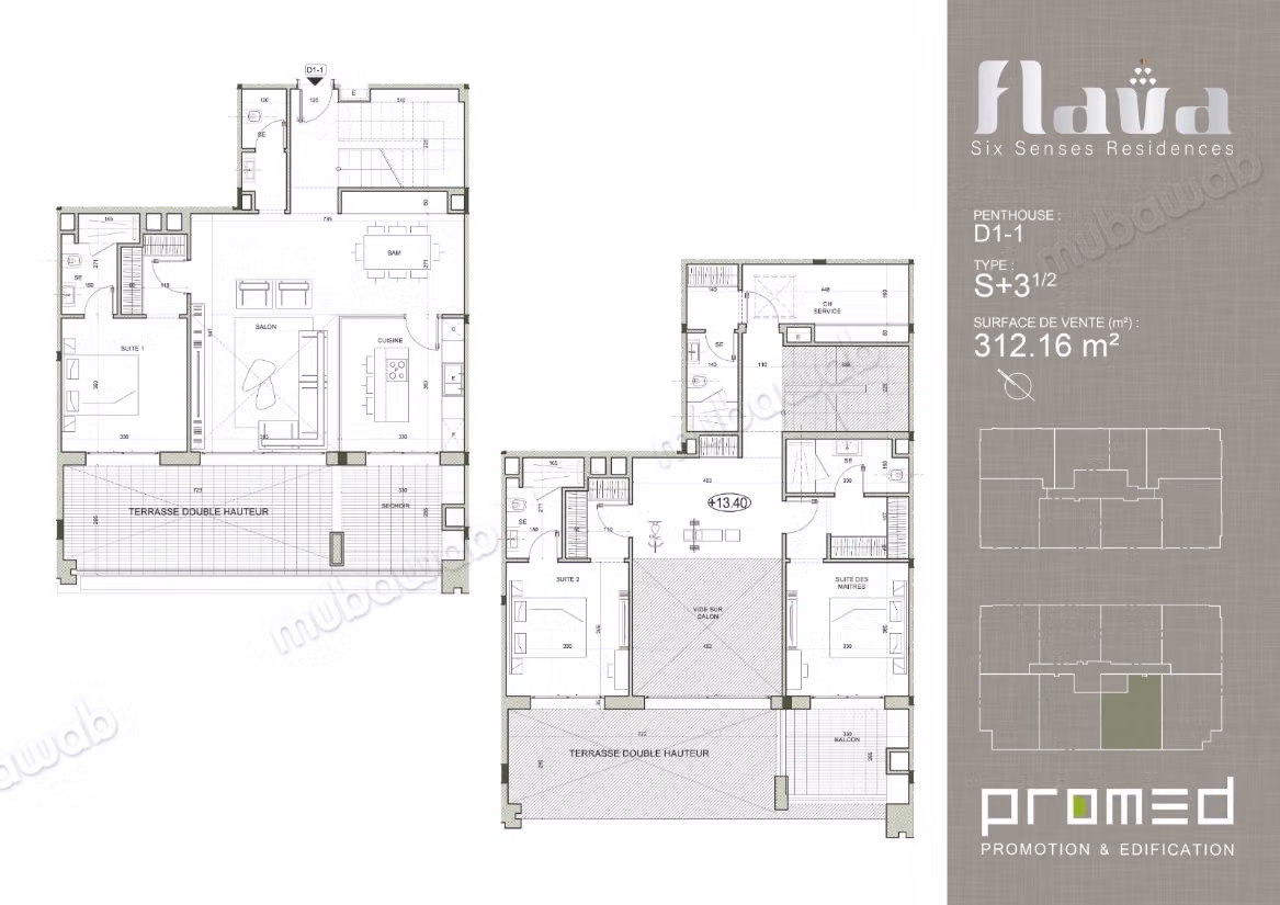 Penthouse d'Exception aux Jardins de Carthage. Dernier étage 312m² D1 1