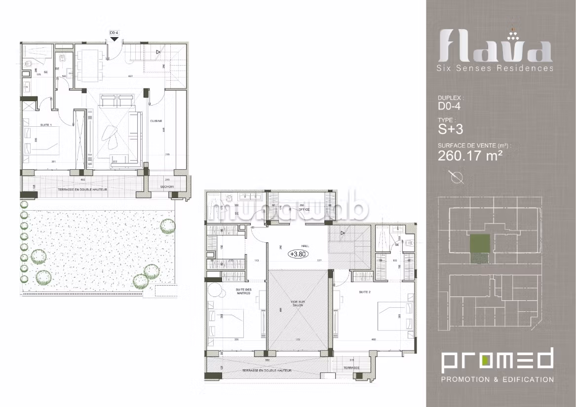Duplex d'exception aux Jardins de Carthage. Surface totale 260 m²