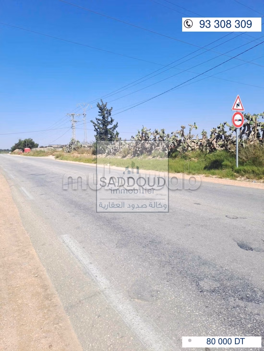 Terrain à vendre 1000m² route menzel chaker km 14