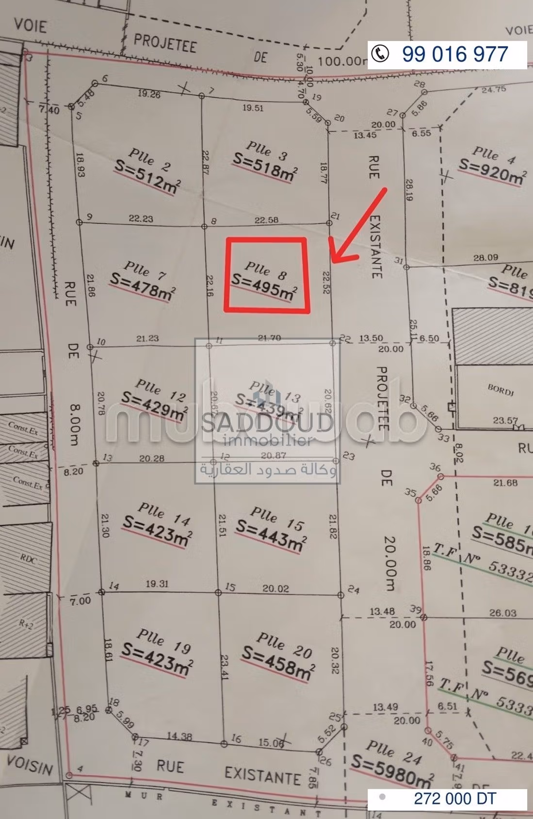 Terrain  495 m² à vendre – Route Matar Km 1