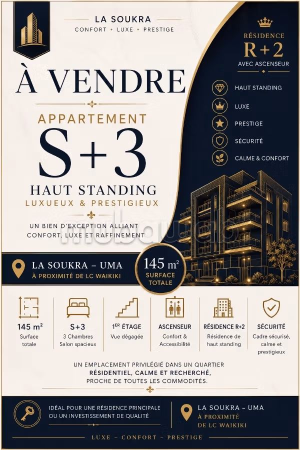 Superbe Appartement S3 en plein Soukra