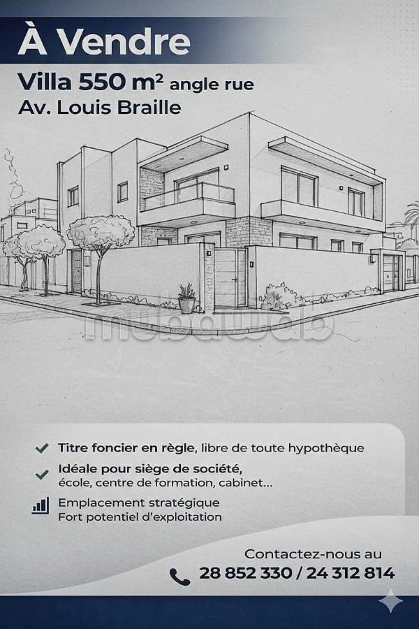 A vendre villa 550 m² angle rue Av Louis Braille