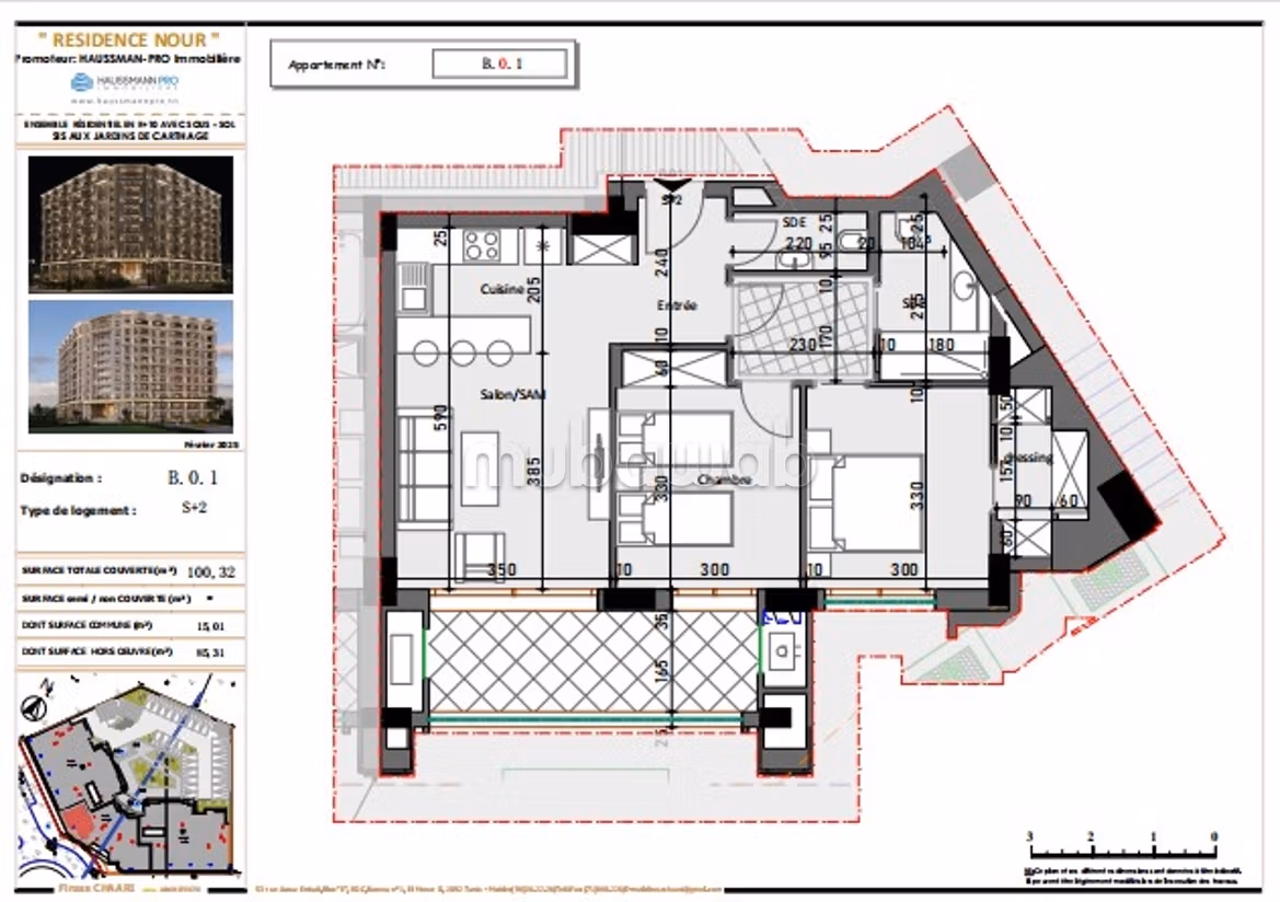 Appartement à vendre à Les Jardins de Carthage. Superficie 100 m²