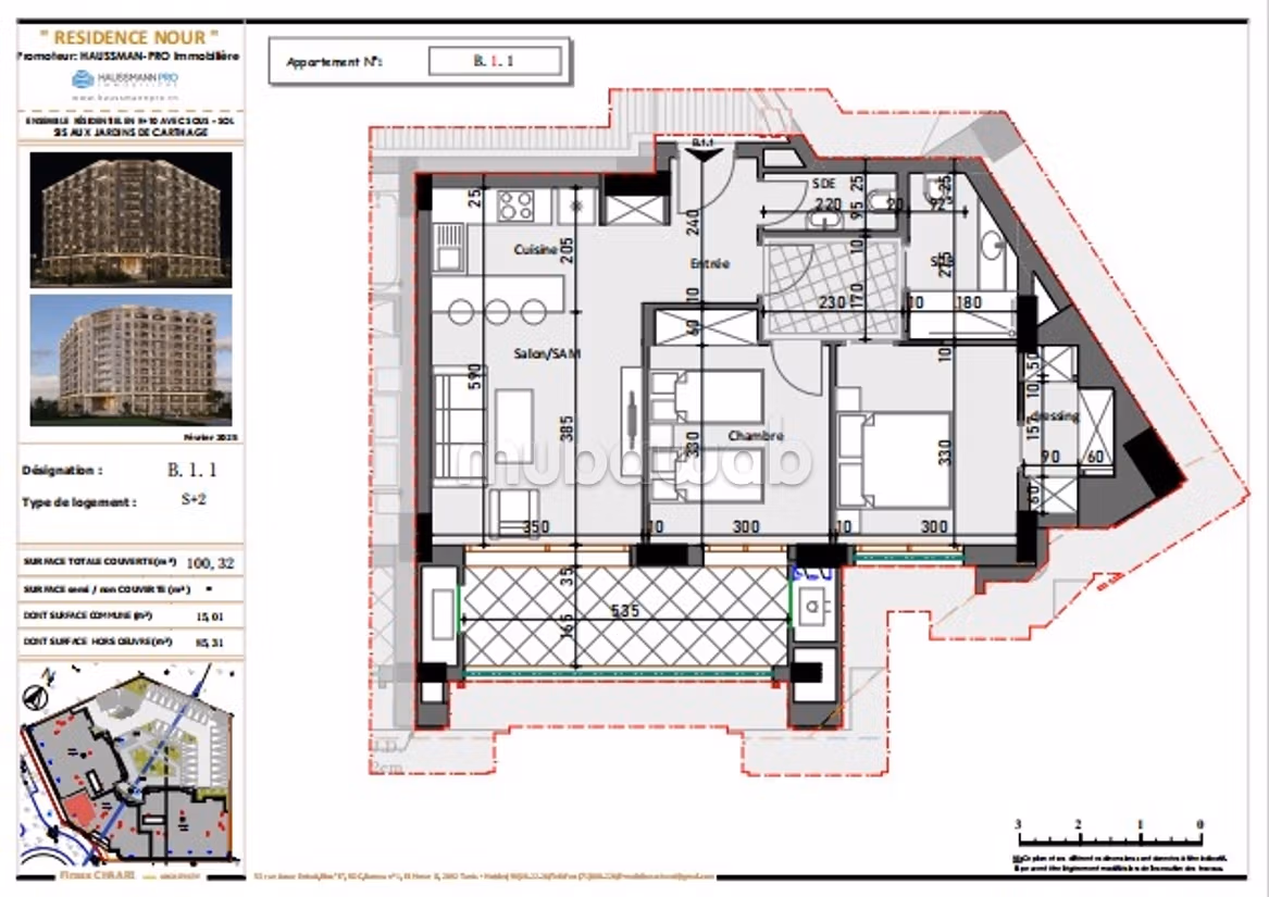Appartement à vendre à Les Jardins de Carthage. Superficie 100 m²
