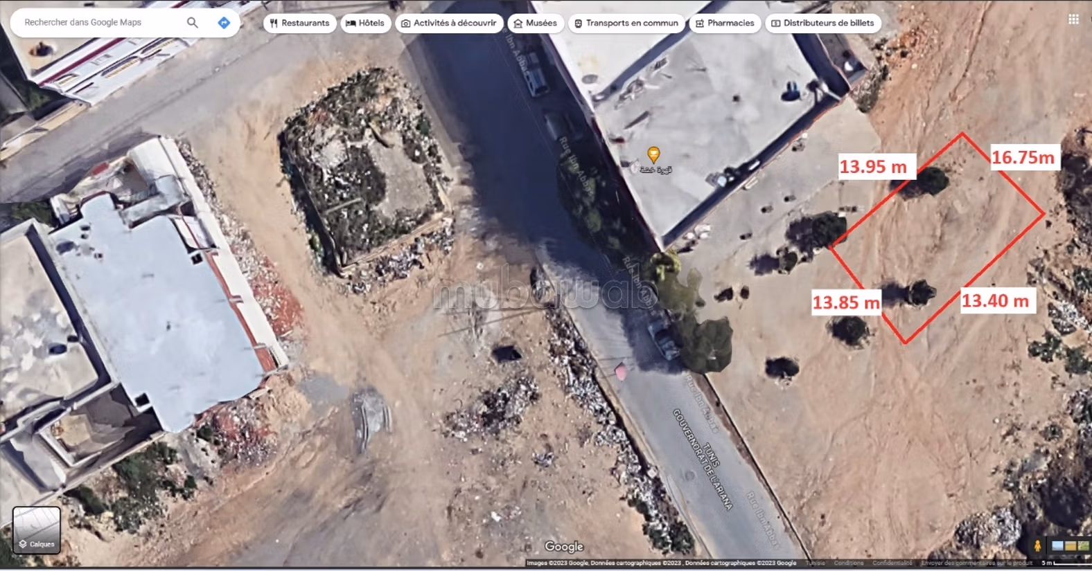 Land for sale in Ariana. Dimension 210 m²