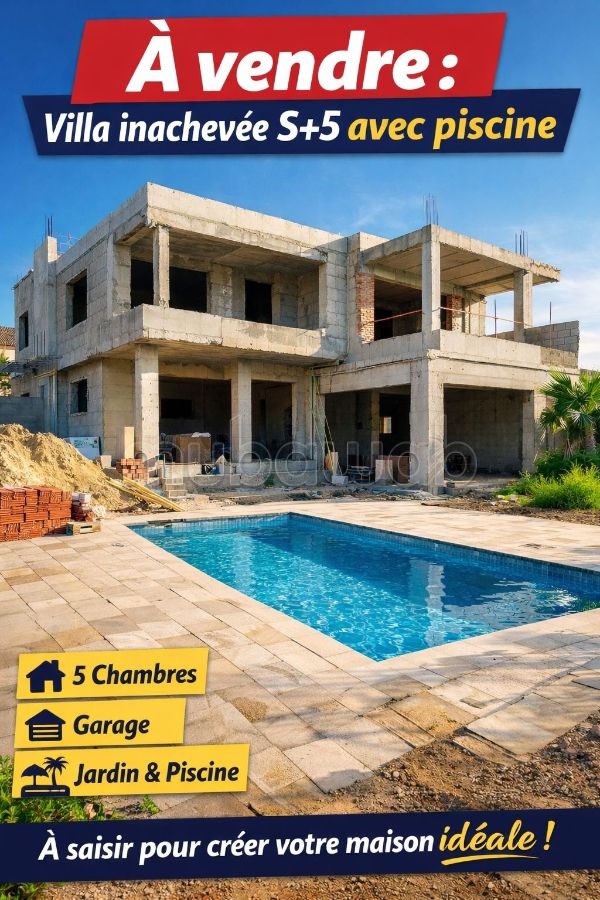 For sale unfinished villa S5 with swimming pool La Marsa