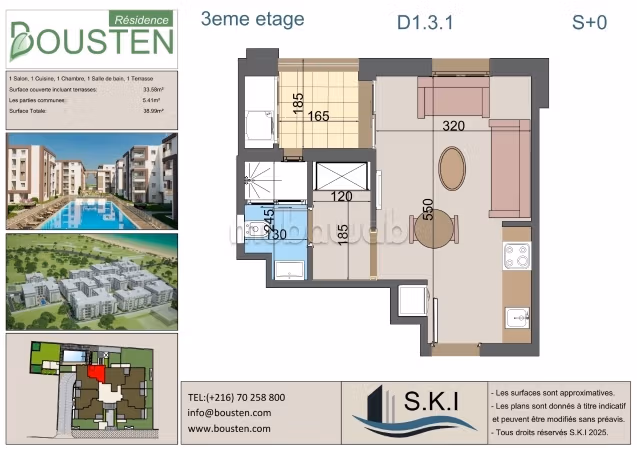 Appartement S0 à vendre à Hammamet – Résidence Bousten 3
