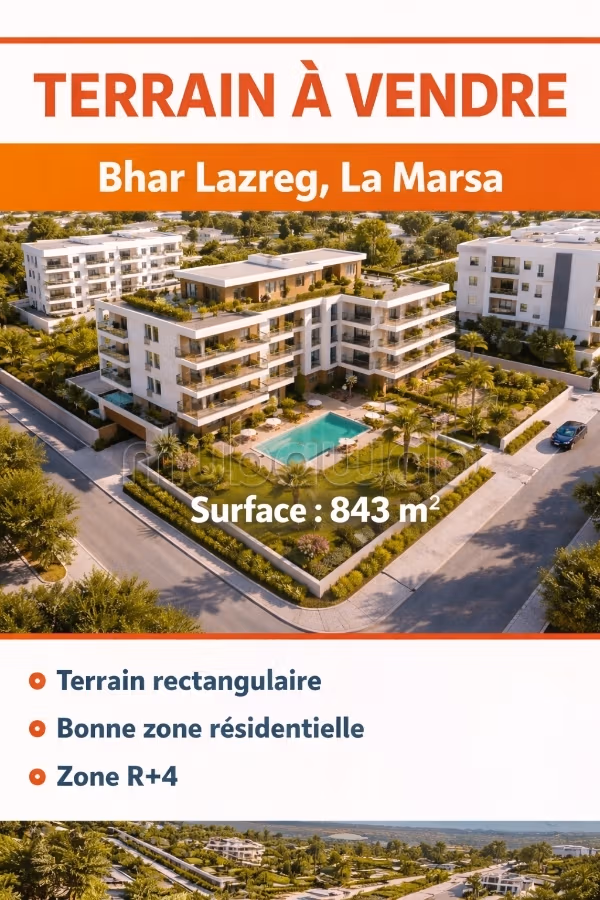 Terrain de 843m², La Marsa