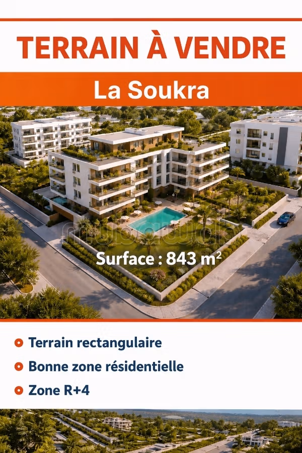 Terrain de 843m², La Soukra