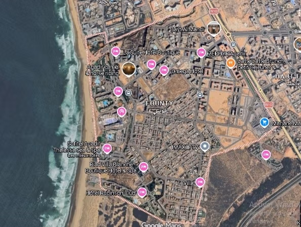 Terrain Hotel à vendre 
Founty 
Agadir
