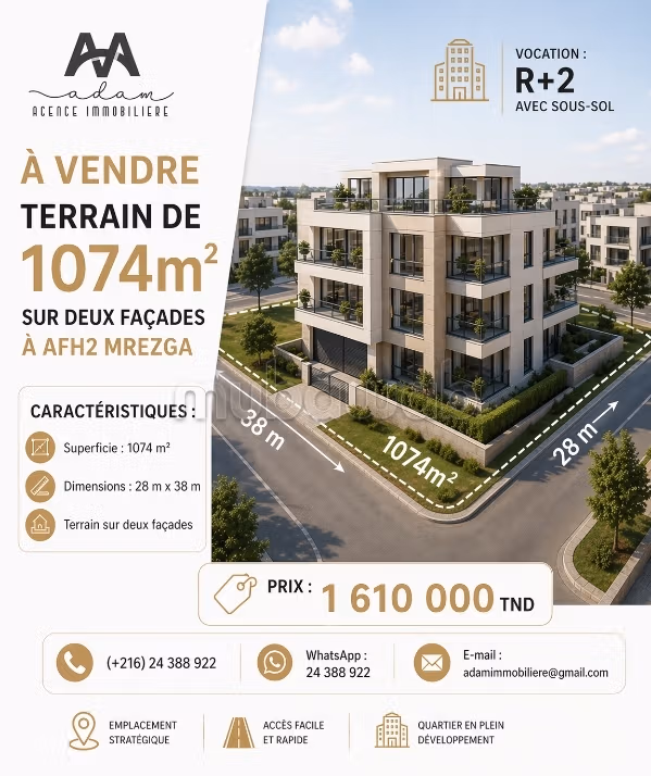 Terrain de 1074 m² à AFH2 Mrezga