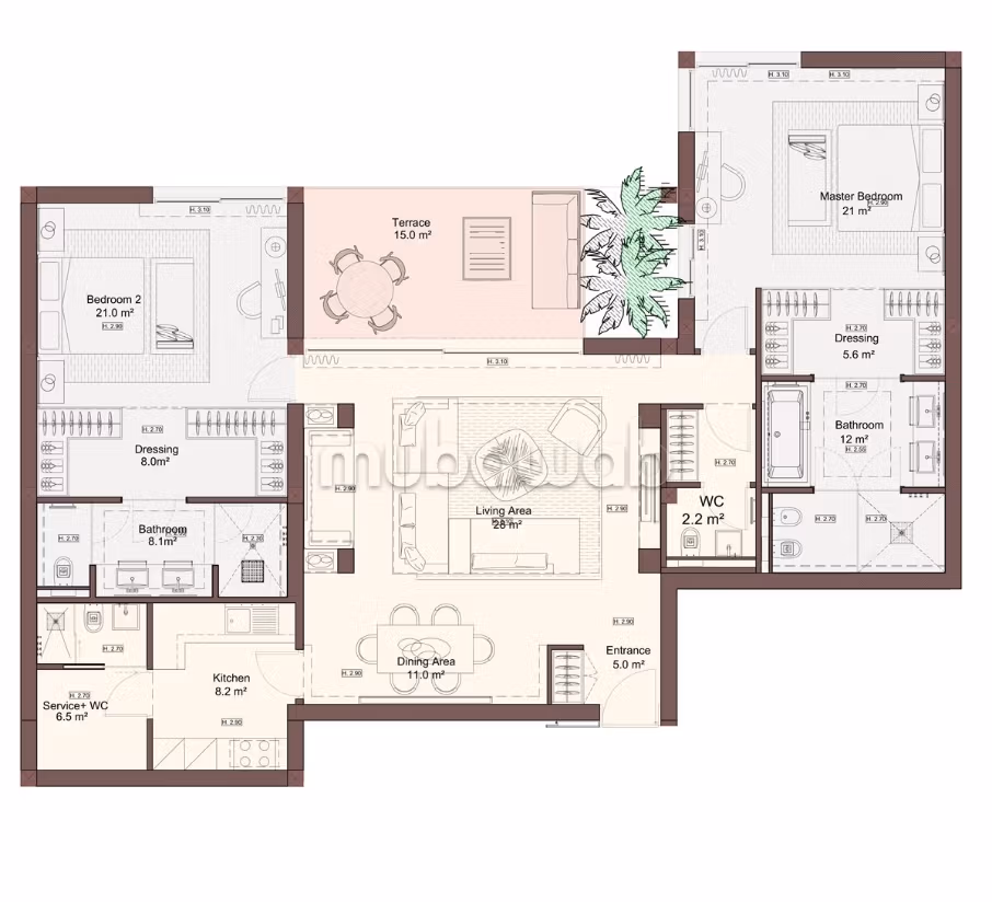 Appartement à louer à Hivernage. 
3 pièces. 
Meublé — 2