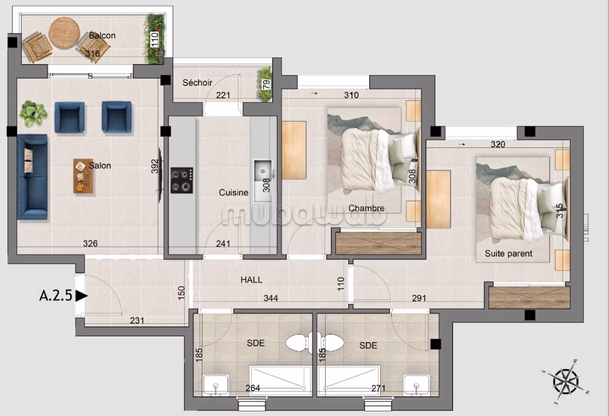 A vendre APPARTEMENT S2 à Riadh el Andalous