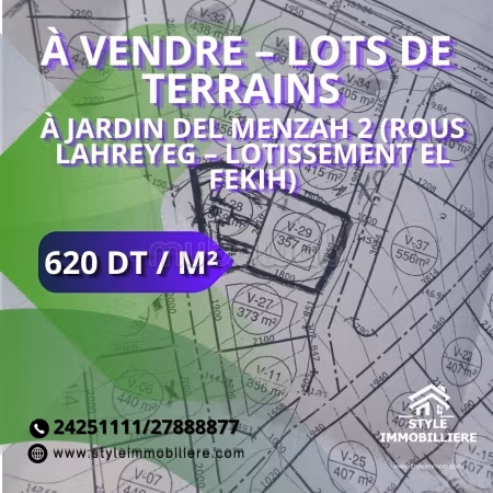 À vendre – 3 lots de terrains à JardinDelMenzah 2