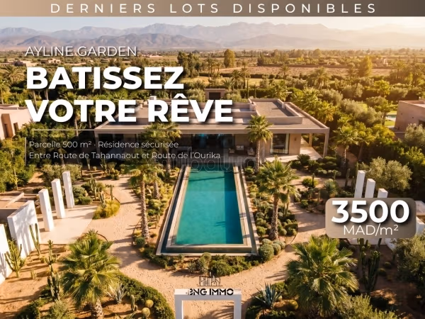 Magnifique TERRAIN pour villa à vendre à Route de Tahanaout. Surface totale 500 m²
