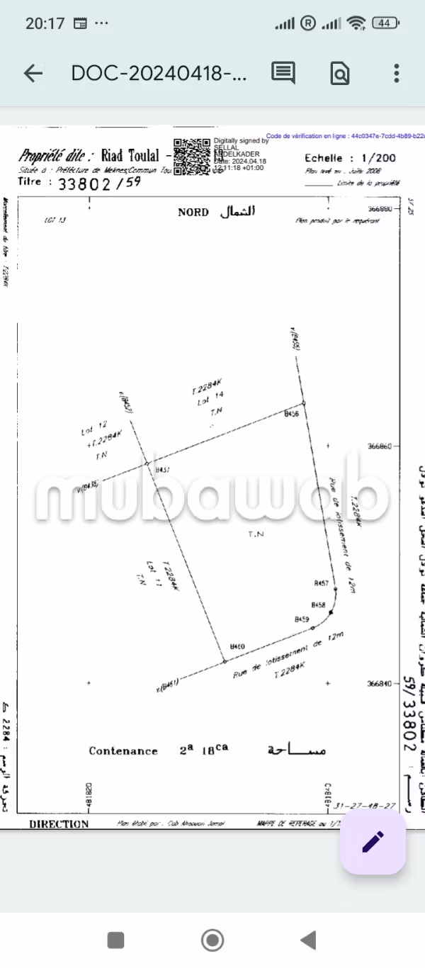 Terrain zone villa 218 m2