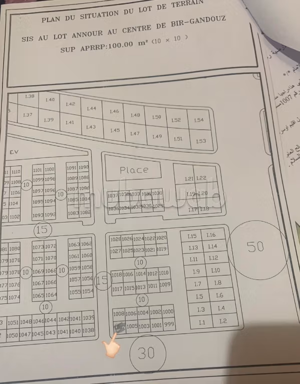 Verkoop van grond in Bir Kandouz. Totale oppervlakte 100 m²